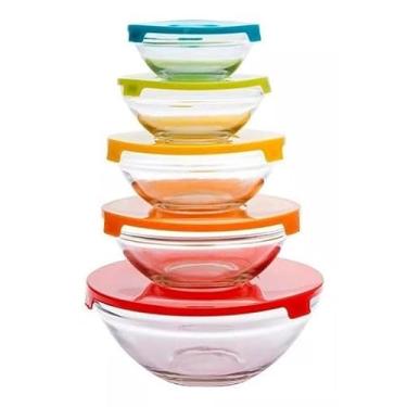 Imagem de Conjunto de Potes de Vidro Redondos com Tampa, 5 Peças, Multicolorido, para Armazenamento de Alimentos