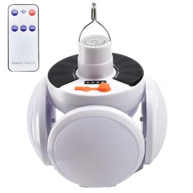 Imagem de Lâmpada LED movida a energia solar com controle remoto, brilho de 5 modos, lâmpada suspensa dobrável e impermeável, ideal para acampamento e uso de emergência