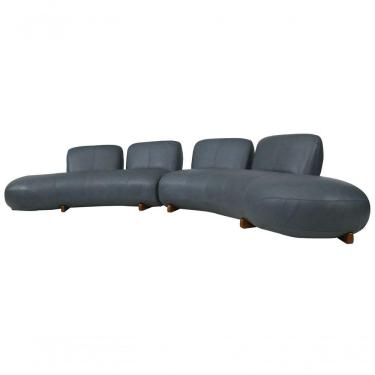 Imagem de Sofá De Couro Onix Big Chaise 4,20 M Blue - Mempra