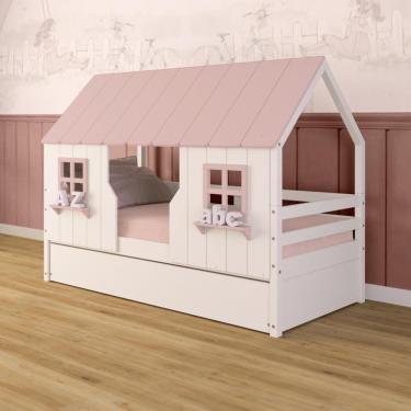 Imagem de Bicama Casinha Encantada Madeira Maciça Branco/ Rosa Megamobilia