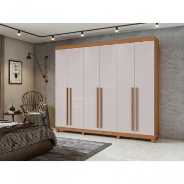 Imagem de Guarda-roupas Casal Bertha 6 Portas 4 Gavetas Sem Espelho Com Pés Amendoa Clean Off White