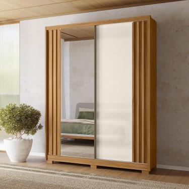 Imagem de Guarda Roupa Casal 2 Portas Com Espelho Ripado 3 Gavetas Colorado - Freijó - Off White