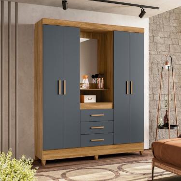 Imagem de Roupeiro 4 Portas Com Espelho Riade Freijo Cinza