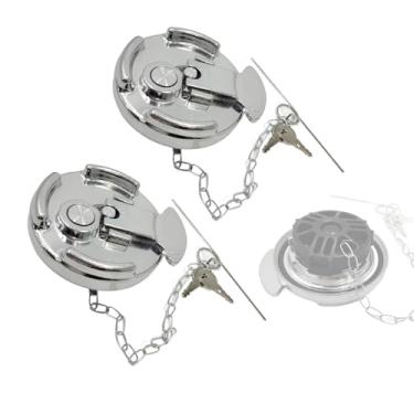 Imagem de bansdans 2 peças 11-04859-100 tampa de combustível diesel de 10 cm, tampa de tanque de combustível de alumínio estilo alavanca com chave para caminhões Peterbilt 330, 379, 389, 579, 587, OEM # 11