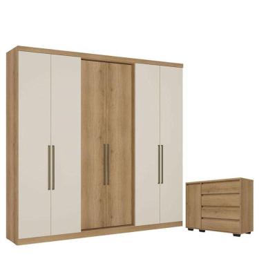 Imagem de Guarda Roupa Casal Passione Ultra 6 Portas Capuccino Off White E Cômoda Com Porta Aurora Cappuccino - Thb