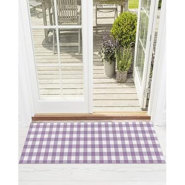 Imagem de Tapete de porta da frente, lavanda, roxo, xadrez, buffalo, ambientes internos, externos, capacho lavável para porta da frente, banheiro, cozinha, corredor, tapetes 40,6 x 123 cm