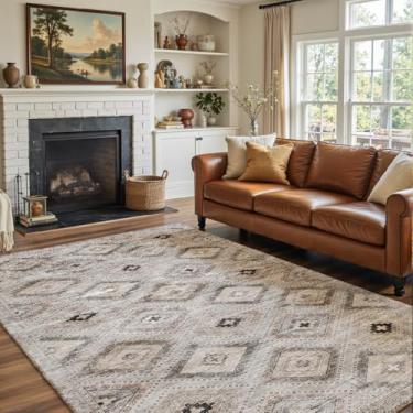 Imagem de Tapetes de área 12 x 18 cm, marrom claro, lavável para sala de estar, sala de jantar, quarto, tapetes grandes, antiderrapante e não derrama, tapete vintage com estampa vintage para decoração de