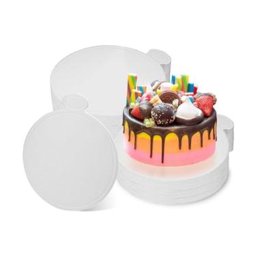 Imagem de zsccxq 50 peças, mini tábuas de bolo brancas de 12 cm, tábuas redondas de mousse, placa de papelão descartável, placa de bolo revestida redonda para cozinha, assar, bolo, pizza, sobremesa, bandeja de