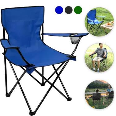 Imagem de Cadeira Camping Dobrável Praia Pesca Com Apoio de Braço e Porta Copo C