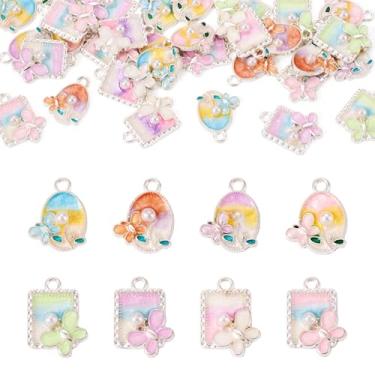 Imagem de Spritewelry Pingentes de flores esmaltadas, pingentes de flores de pintura a óleo 3D, pingentes dourados ocidentais para fabricação de joias, pingentes de esmalte vintage de liga para colar, pulseira