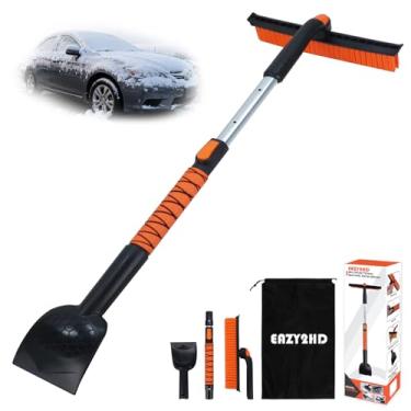 Imagem de Eazy2hD Escova de neve de silicone 3 em 1 com raspadores de gelo, remoção de gelo de janela extensível de 100 cm com rodo para para-brisas, ferramenta de limpeza de cabeça de escova giratória de 360°