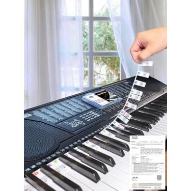 Imagem de Guia de notas de piano para iniciantes, etiquetas removíveis de notas de teclado de piano para aprendizagem, tamanho completo padrão de 61 teclas, feito de borracha de silicone, sem necessidade de