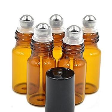 Imagem de 24 Pcs 5ml Empty Brown Glass Roll-on Bottles with Stainless Steel Roller Balls and Black Cap for Essential Oil Perfumes Lip Balms