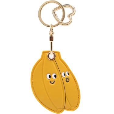 Imagem de MC Fashion Capa de couro PU para chaveiro compatível com AirTag, capa de rastreador GPS de frutas e vegetais fofos, chaveiro (banana)