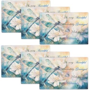 Imagem de Jogo americano libélula, conjunto de 6, tapetes de mesa inspiradores de libélula verde para cozinha, sala de jantar, restaurante, 45,7 x 30,5 cm