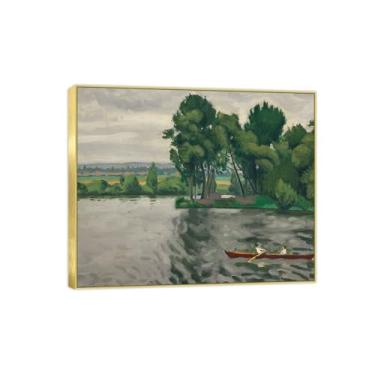 Imagem de BMZFYBS Famosa imagem de paisagem de arte de parede - impressões em tela - Bancos do Sena 2 - Pintura com moldura dourada para sala de estar banheiro decoração de casa 30 x 35 cm 12 x 13 pol