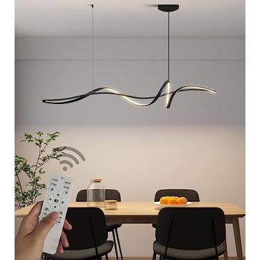 Imagem de Luminária pendente de LED para mesa de jantar, com design espiral preto e dimerizável, 120 cm de comprimento, com controle remoto. Ideal para sala de jantar, sala de estar, cozinha e escritó