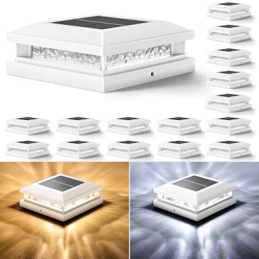 Imagem de Bosceos Pacote com 16 lâmpadas solares para uso externo, 2 modos de iluminação, 16 LEDs, tampa de poste solar para 10 x 10 cm, 4,5 x 4,5, 5 x 5, postes de madeira de vinil, à prova d'água, luz de