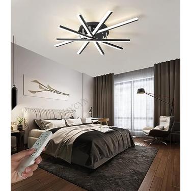 Imagem de Luminária de teto moderna de LED, grande, dimerizável, para sala de estar, com design linear em acrílico e metal, com rotação de 360° e controle remoto, ideal para quarto e sala de jantar (P