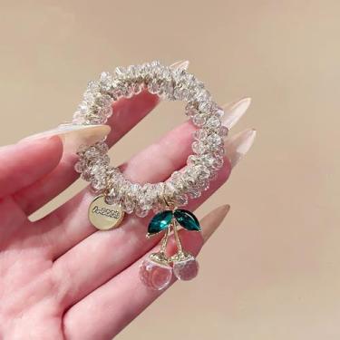 Imagem de Faixa de cabelo elástica de cereja com strass colorido para mulheres e meninas, enfeite de cabelo doce, acessório de cabelo de cristal