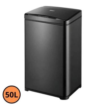 Imagem de Lixeira Automática Retangular 50L Com Sensor Em Aço - Preta - Globalmi