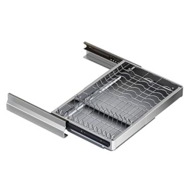 Imagem de Organizador expansível de gaveta de armário, prateleiras deslizantes com filme nano adesivo, gavetas deslizantes para armários de cozinha, despensa, armazenamento, prata - 65-92 x 42 x 10 cm