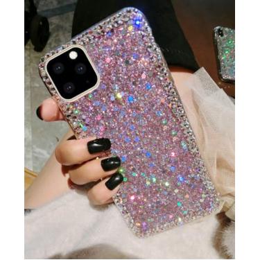 Imagem de 4youcase Capa com glitter rosa para iPhone 16e, linda luxuosa, brilhante, diamante, strass, proteção de TPU macio, à prova de choque, para mulheres e meninas, capa de telefone fina para iPhone 16e de