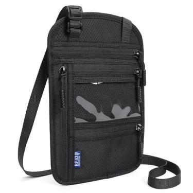 Imagem de LEEXTON Carteira de pescoço, carteira de viagem para passaporte bolsa de pescoço com bloqueio de RFID para homens e mulheres com alça ajustável no pescoço, Preto