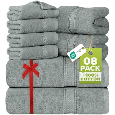 Imagem de Utopia Towels Conjunto de toalhas premium de 8 peças, 2 toalhas de banho, 2 toalhas de mão e 4 toalhas de rosto, 600 g/m² 100% algodão cardado, altamente absorventes para banheiro, academia, hotel e