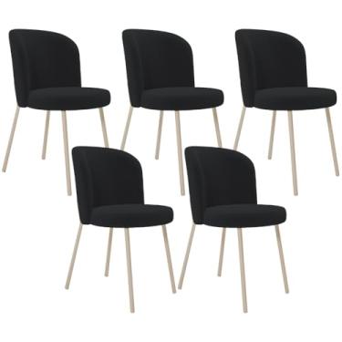 Imagem de Kit 05 Cadeiras Para Sala de Jantar Cozinha Estofada Gavi Arena L02 Bouclê Preto - Lyam Decor