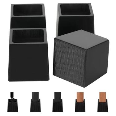 Imagem de TQVAI Elevadores de cama resistentes, suporta 1000 kg, borda anti-queda de 2,5 cm de profundidade, pacote com 4 elevadores de madeira para móveis com almofadas antiderrapantes para moldura King Queen