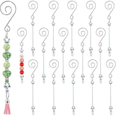 Imagem de Frinnovan 15 unidades de hastes de contas DIY com porta-chaves em branco em forma de estrela para decoração, artesanato, árvores de Natal, enfeites para pendurar na cor prata