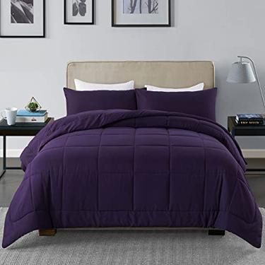 Imagem de DOWNCOOL Conjunto de edredom e conjuntos de cama - 3 peças Queen Edredom - Edredom acolchoado alternativo leve com 2 fronhas - Conjuntos de edredom de cama (roxo, 223 x 228 cm)
