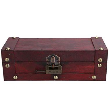 Imagem de Caixa de imitação de madeira vintage, estilo antigo, organizador de joias, baú de tesouro retrô, caixa de armazenamento para mulheres, feita à mão, madeira sintética, 8,5 x 3,1 x (Casamento vermelho