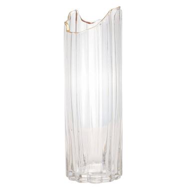 Imagem de Vaso Decorativo de Vidro Transparente C/Borda Dourada 30x10cm Wolff