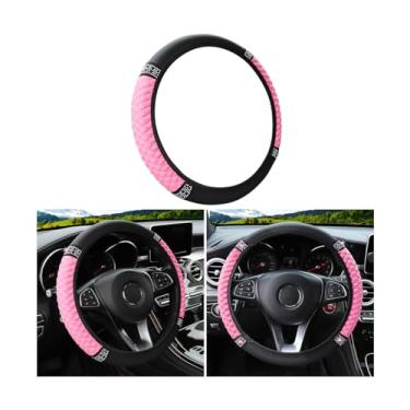Imagem de Capa de volante de couro macio brilhante, protetor de volante elástico automático de strass colorido de 38 cm, diamante de cristal brilhante para mulheres e meninas, acessórios de interior de carro para a maioria dos carros (rosa)