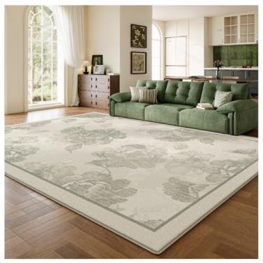 Imagem de SPXMQSS Tapetes de sala de estar laváveis, tapetes para sala de estar, macios, antiderrapantes, resistentes ao desgaste, grandes para quarto, sala de jantar, escritório, verde, 200 x 300 cm