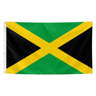 Imagem de Bandeira da Jamaica, 9,5 x 1,5 m, bandeira nacional jamaicana, poliéster com ilhós de latão, cores vivas, para eventos, festas, rua, decoração interna e externa