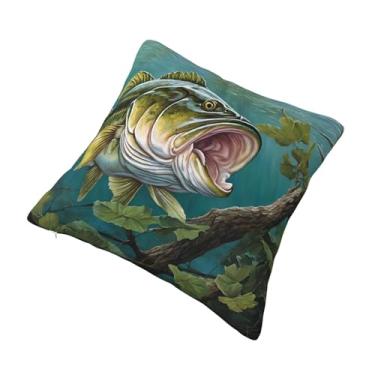 Imagem de Almofada quadrada decorativa com estampa de ondas de pesca de robalo - Design reversível, zíper oculto, poliéster macio para sofá, cama e carro - Hipoalergênico 30,5 x 30,5 cm