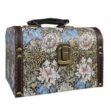 Imagem de XIAOAIKA Caixa de armazenamento decorativa vintage com alça, baú organizador de lembranças floral retrô William Morris para joias, bugigangas, embalagem de presente e decoração de casa, 18 x 12 x 12