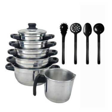 Imagem de Jogo De Panelas 6 pçs  Alumínio Extra Forte Com 4 espatulas polido  - 