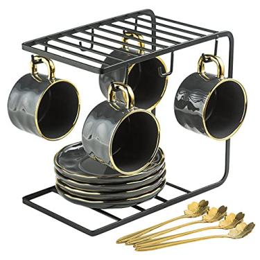 Imagem de Xícara de chá de porcelana vintage britânica, xícaras de café de cerâmica, conjunto de chá criativo com xícara de café com suporte de exibição xícaras de cappuccino latte mocha, xícara de chá para