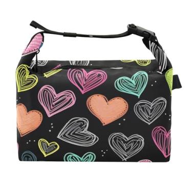 Imagem de Lancheira para mulheres, homens, lancheira isolada, reutilizável, lancheira para escritório, piquenique, atividades ao ar livre, corações de giz de cera