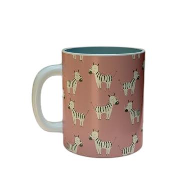 Imagem de Caneca Xícara de Café Porcelana 300ml Com Desenho Zebra Fundo Rosa