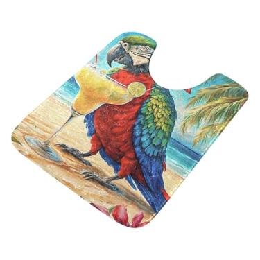 Imagem de Burbuja Tapete de banheiro Parrot on A Beach, tapete de banho absorvente de pelúcia macio, base antiderrapante para piso de banheiro, oval em forma de U