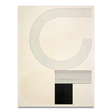 Imagem de Arte em tela minimalista triângulo solitário: Serenidade tons neutros grande área em branco para decoração de espaço calmo 60 x 90 cm sem moldura