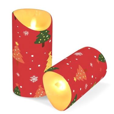 Imagem de Blueangle Pacote com 2 velas de árvore de Natal sem chama com controle remoto e temporizador, velas LED cintilantes (7,6 cm x 15 cm) para decoração de casa, casamento, acampamento (738)