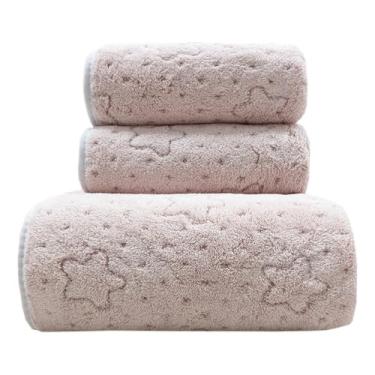 Imagem de Lacomfy Conjunto de toalhas de banho estrelas rosa toalha de banho feminina conjunto de 3 peças toalhas de veludo macio para banheiro toalhas de mão de microfibra absorventes e duráveis, adequado para