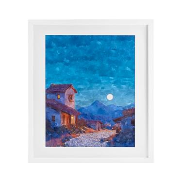 Imagem de Stupell Industries Impressão emoldurada branca Moon over Quiet Town sob vidro, design de Ziwei Li, 21 x 17