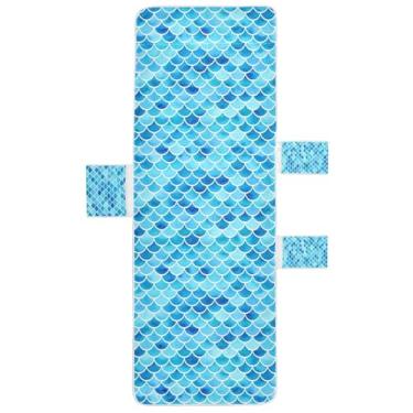 Imagem de STAYTOP Capa de toalha de cadeira de descanso, escamas de sereia azul, capa de espreguiçadeira, capas de cadeira de praia com bolsos para jardim ao ar livre, pátio, pátio, banhos de sol, gramado